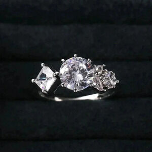 ▶CZ Square Leaf 925 Silver Plated Wedding/Engagement Ring for Women, K940